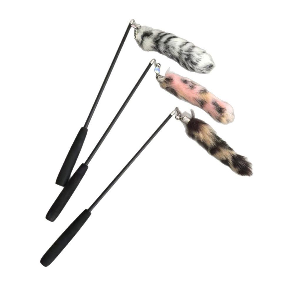 Long Hairy Interactive Cat Toy Faux Cat Tail Cat Bites Toy Pet Teaser Stick Cat Teaser Wand  Cat Random Color 1pc