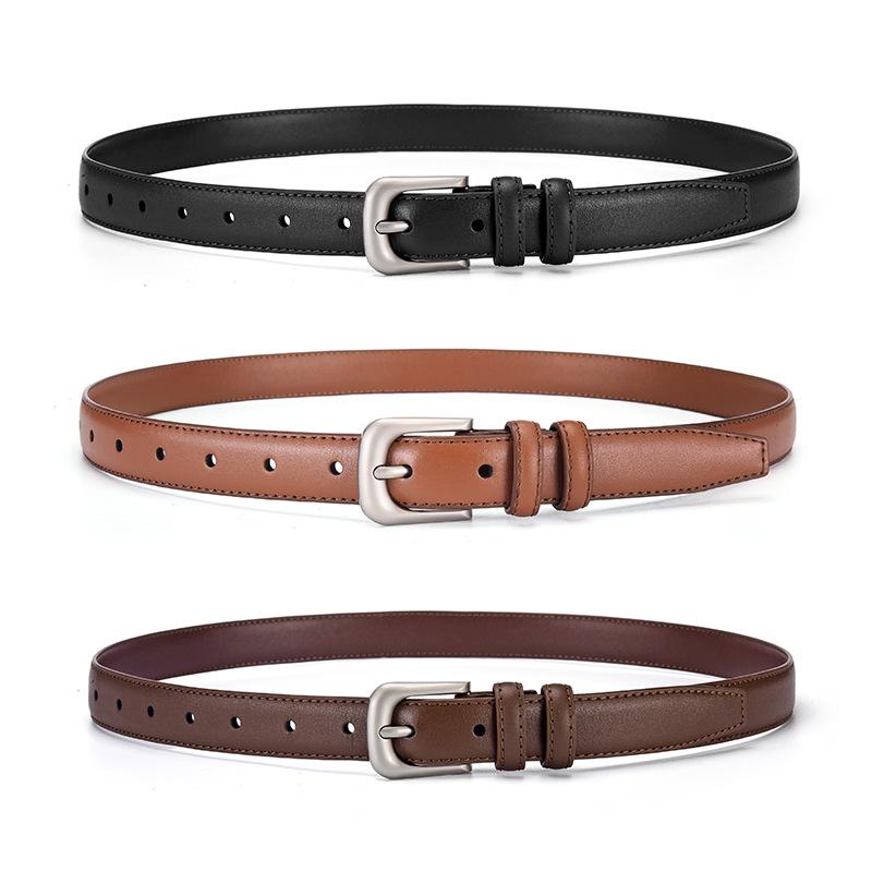 Women's Hong Kong & American Style Genuine Leather Belt with Needle Buckle - High-End Top Layer Cowhide for Work Pants