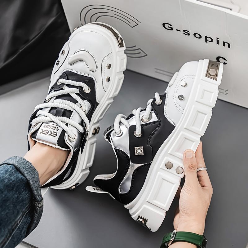 Men Casual Sneakers Metal Punk Platform Skateboard Shoes Tennis Sports Shoes Male Outdoor Comfortable Vulcanized Sneakers