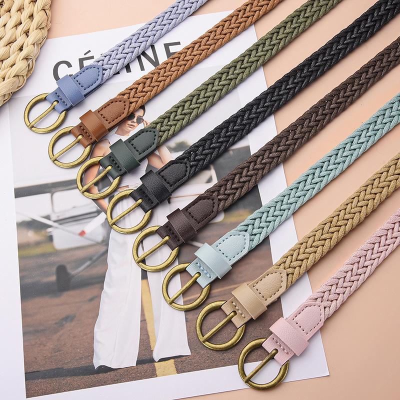 Wax Rope Woven Thin Belt With Suit Dress Shirt Non-Punching Belt