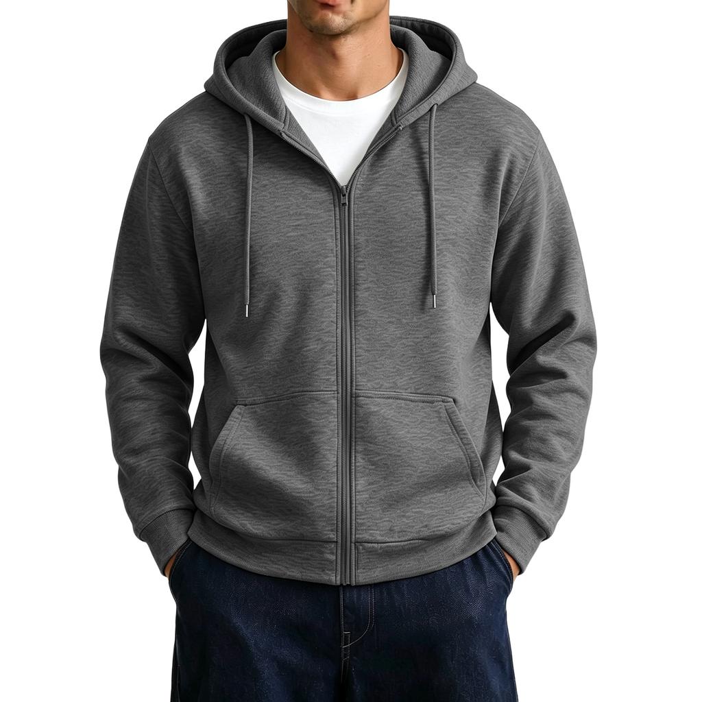 Men's Zip-Up Hoodie Jacket with Large Pockets Color Casual