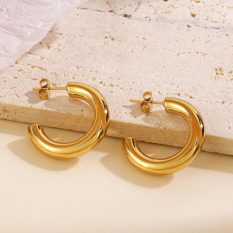 Classic Vintage Smooth Round C Shape Hoop Earrings Women 5mm Thick Stainless Steel Huggie Stud Earrings Circle Fashion Jewelry