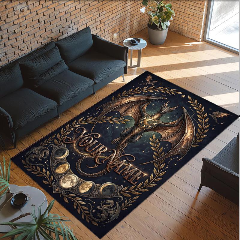 Dragon Theme Crystal Velvet Rug Personalized Custom Name Text Soft Floor Mat Home Decor