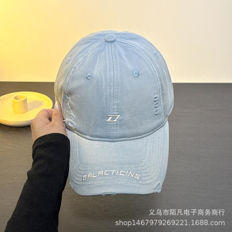 Spring and Summer Edging Holes Embroidery Letters Baseball Cap Women Simple Fashion Versatile Hat Big Head Circumference Cap Men