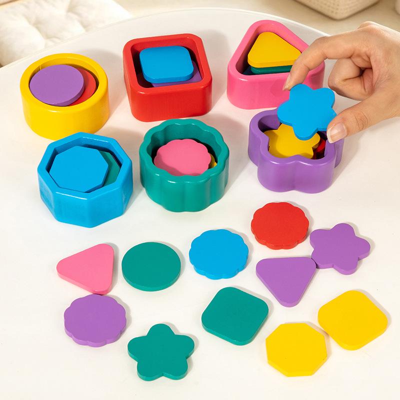 Colorful Geometric Magnetic Shape Matching Toy for Kids: Wooden Cognitive Puzzle Set