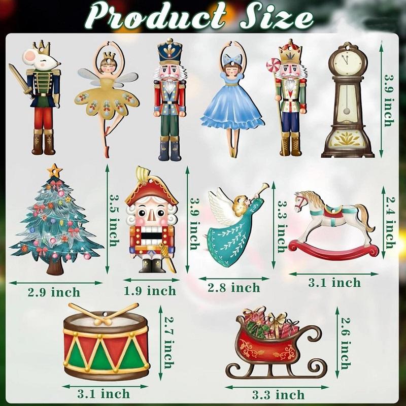 Set Of 12 Nutcracker Ballet Wooden Christmas Tree Festival Decoration 2D Pendant