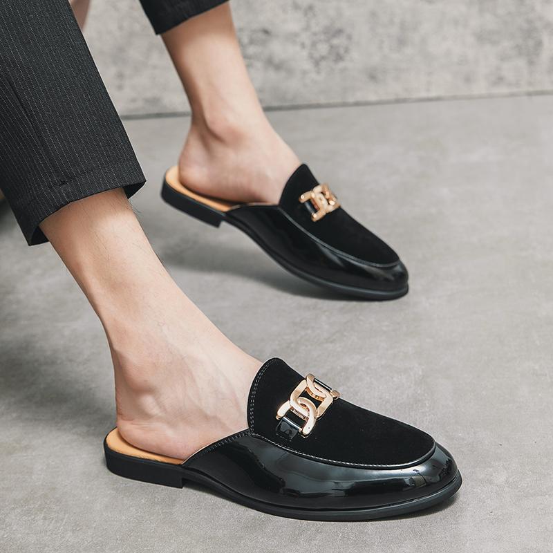 Fashion New Black Half Shoes For Men Leather Shoes Men Mules Casual Shoes Men Fashion Sapato Social Masculino Mocassin Homme Chaussure