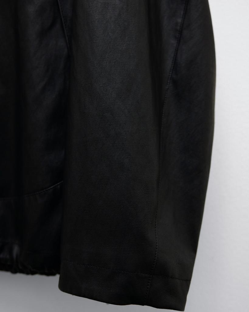 Youth Faux Leather Windbreaker Jacket - Black