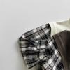 Kids' Plaid Color-Block T-Shirt~2025 Spring/Autumn Korean Mori Style Trendy for Boys & Girls