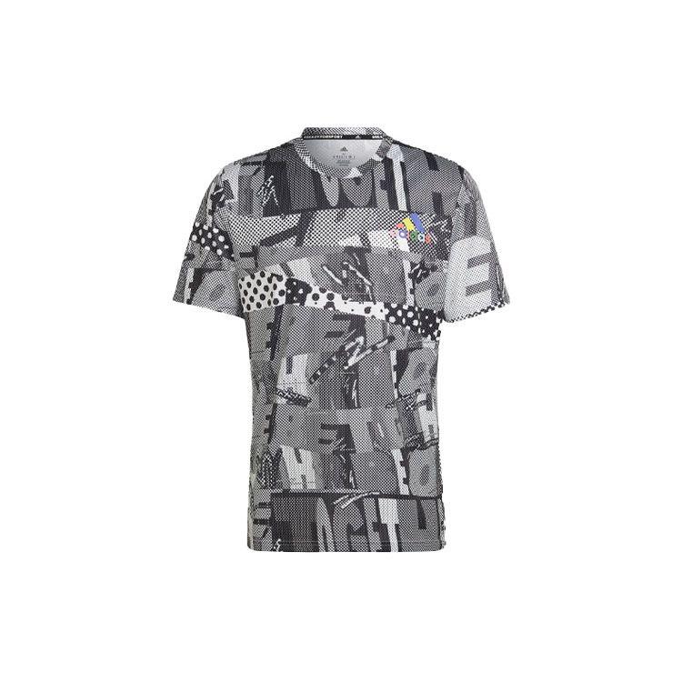 adidas Men s Allover Print Short Sleeve T-Shirt Grey HD6401 M