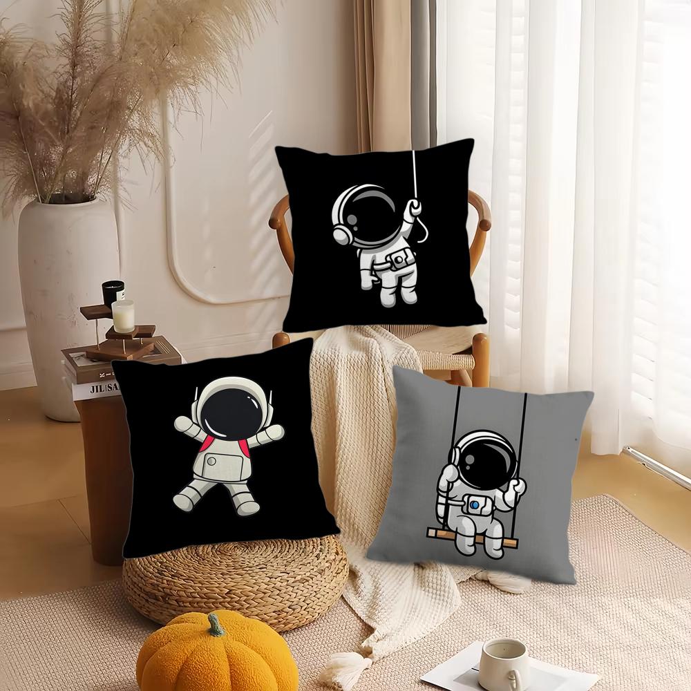 Cute Cartoon Astronaut Cushion Cover Short Plush Double-Sided Printing Home Machine Washable In Warm Winter Pillow Cover