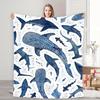 VIKAMA Blaue Aquarell Meereshai Fleece-Decke, Sofa-Überwurf mit Meeresleben-Druck, Küstenhütten Heimdeko Bettbezug