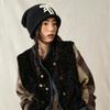 Literary bow decorative sleeve knitted hat thick needle crimped women's cold hat autumn and winter thickened wool hat