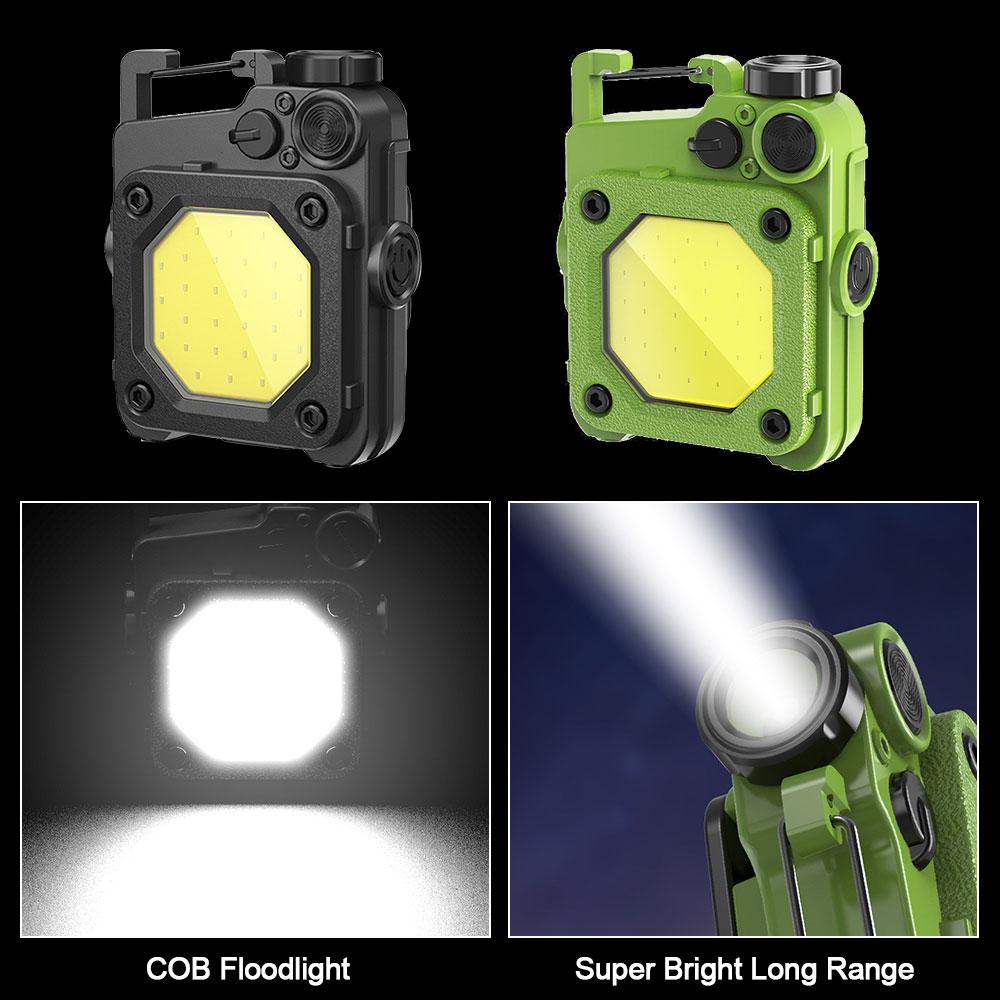 Mini Pocket FlashLight Portable COB Keychain Magnetic Light USB Repair Work Light Outdoor Camping Climbing Lantern Corkscrew