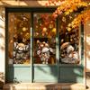 Decorative Window Film for Autumn Decor Static Sticker with Cute Animals & Maple Leaves, Removable Harvest Durable Clings Store Fronts