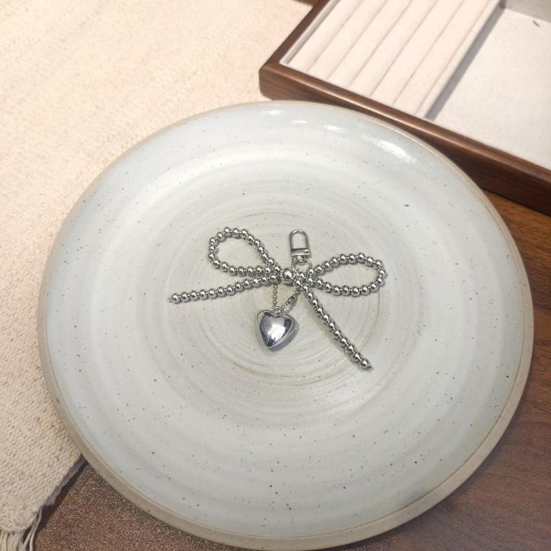 Bowknot Heart Bag Pendant Keychain Beaded Keyring White Pearl Bow Keychain Decoration For Bags Phones Car Korean Accessories