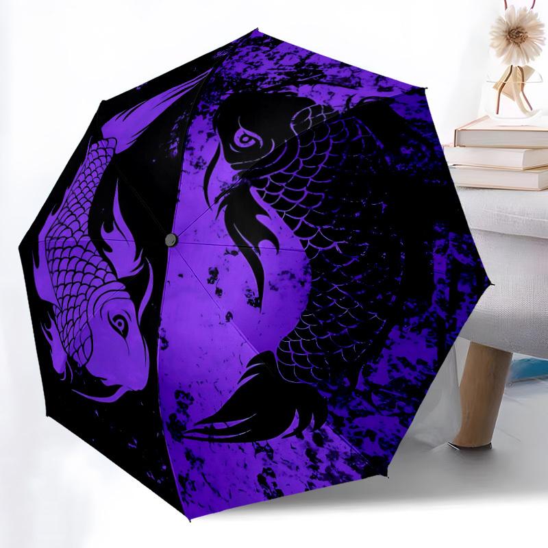 1pc Koi Fish Yin Yang Automatic Open/Close Umbrella with Windproof, Functional Design, 8-Rib Sturdy Canopy
