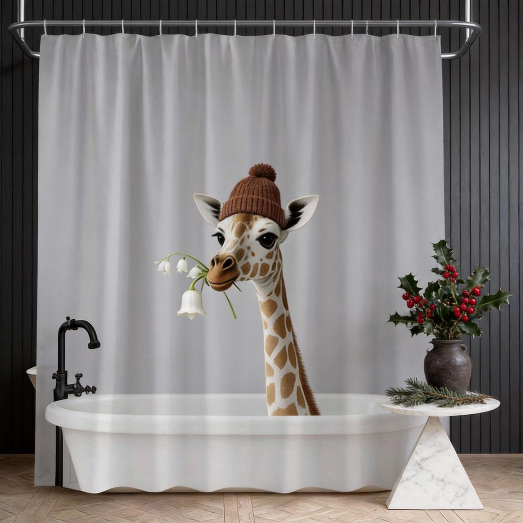 Giraffe Duschvorhang 180x180cm – Über die Wanne lugend, Waschmaschinenfest, 12 Haken Badezimmer dekorativer Duschvorhang