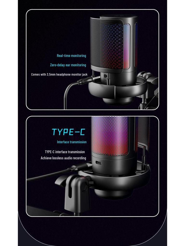 Esports USB Condenser Desktop Microphone with Boom Arm for Live Recording