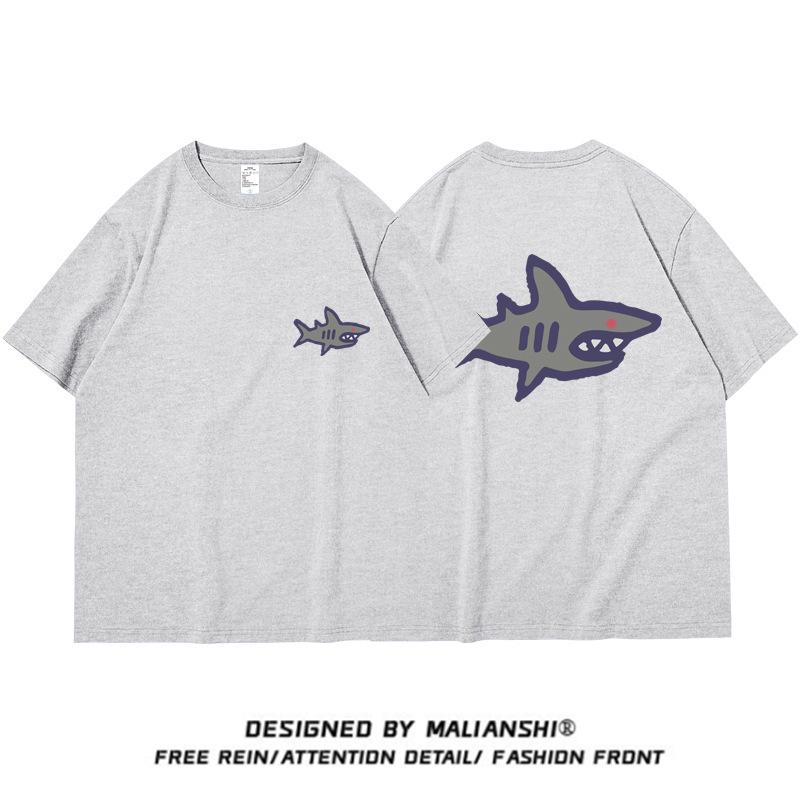 

Women s Summer Shark Print Loose Fit Pure Cotton Half Sleeve T-shirt XL (approx. 57.5-67.5 kg) серый/белый