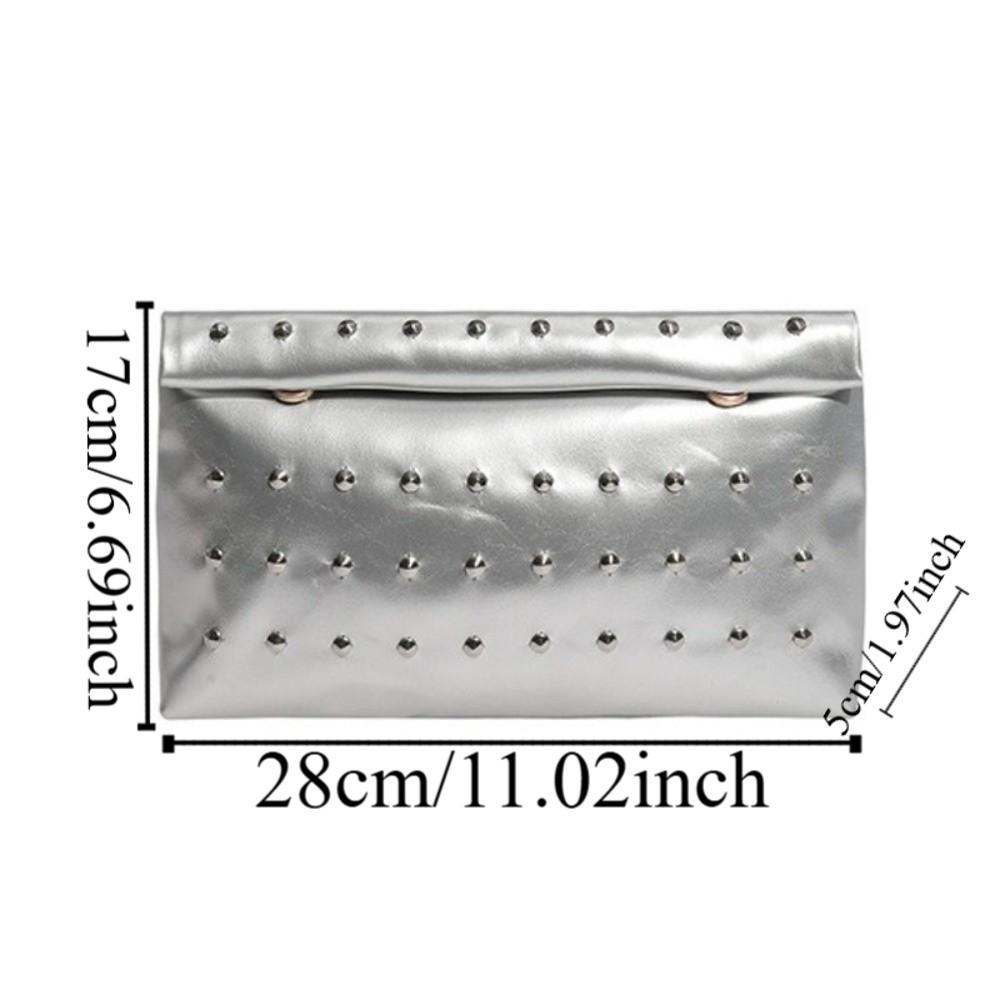 Large Capacity Rivet Envelope Clutch Bag Elegant Solid Metallic Sheen Handbag Daily