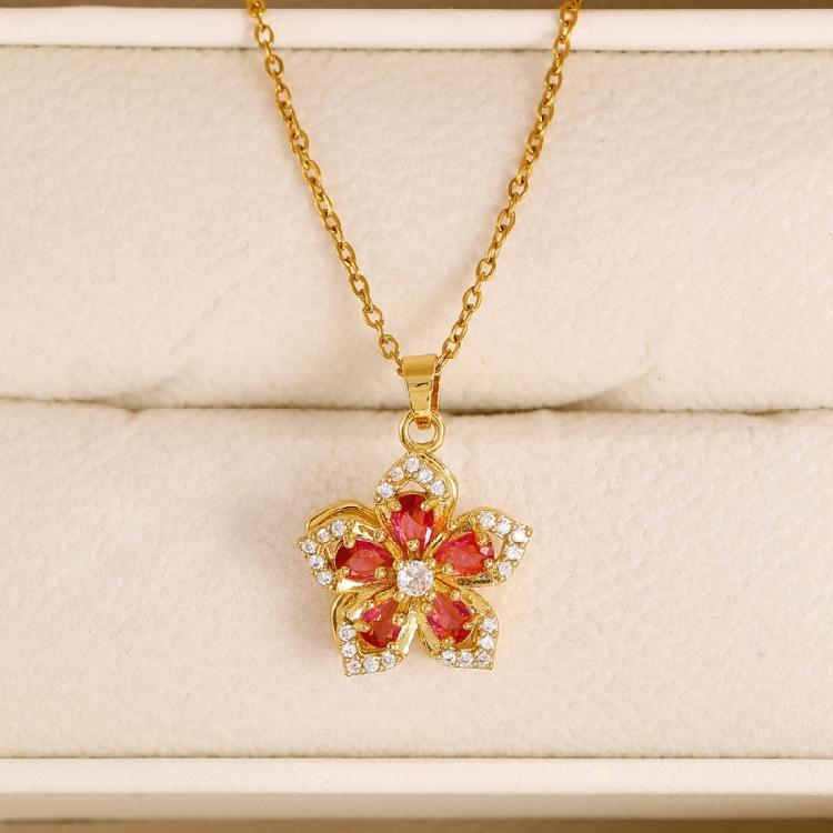 Beautiful Twirling Floral Zircon Pendant with Sparkling Stones Titanium Steel Clavicle Chain Accessory