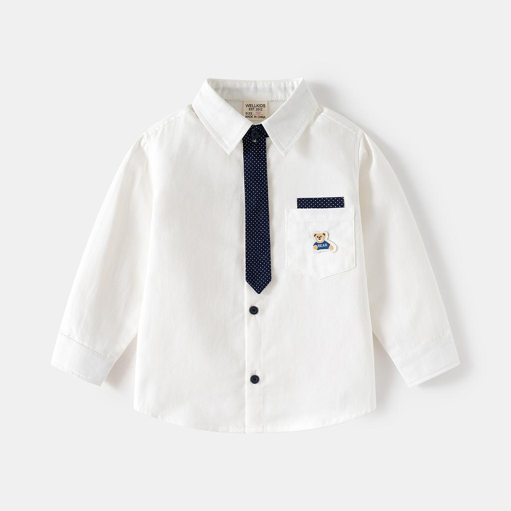 Boys Long Sleeve Shirt School Style Button Down Collared Top Loose Fit Fashion Casual Clothing for Toddler and Kids