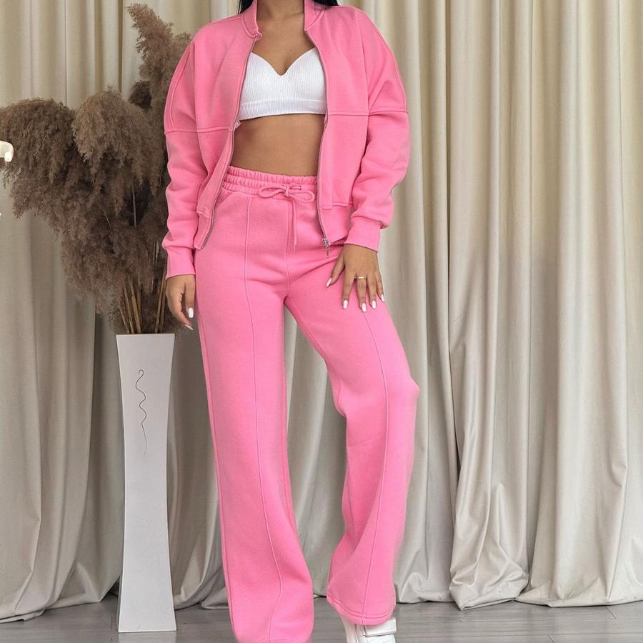 Women's New Fashion Casual Set Solid Long Sleeve Hoodie Zipper Pants Two Piece Outfit