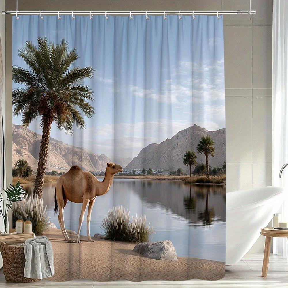 1pc Desert Scenery Camel Shower Curtain - 70.8x70.8 Inch, Durable Polyester Fabric with 12 Hooks, Washable & Dry Cleanable