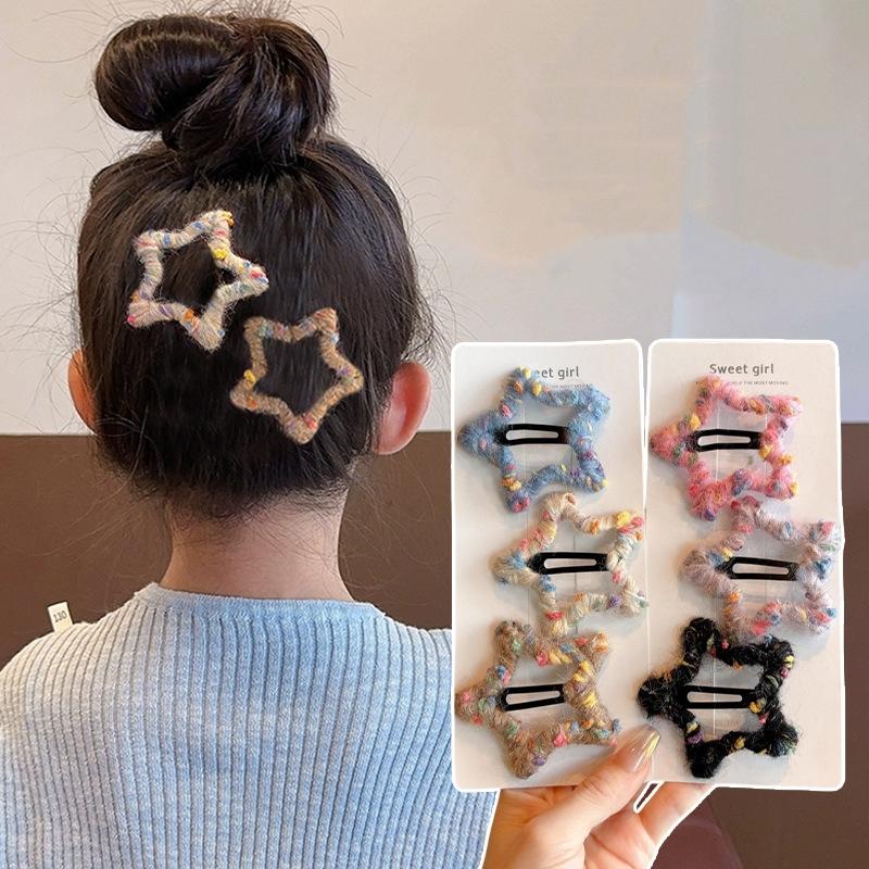 Baby Fashion Hairpin Cute Sweet Candy Color Plush Furry Star Hair Clips For Girls Trendy BB Clip Barrettes Hair Accessories