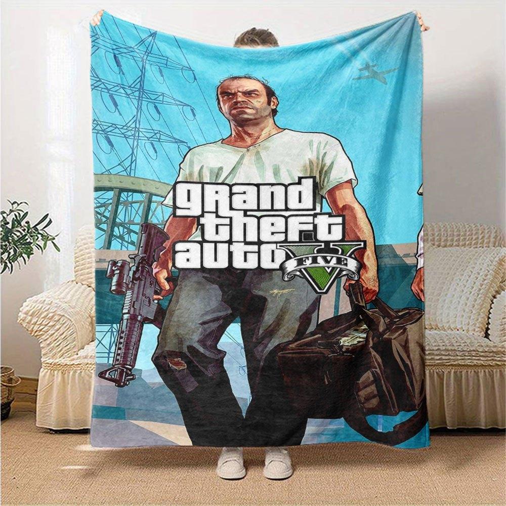 1pc Grand Theft Auto Soft Flannel Blanket with Designer Print - A Cozy Blanket for All Seasons, Perfect for the Couch, Bed, officeB80