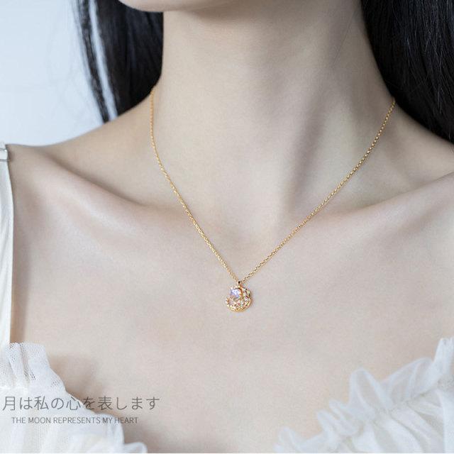 

Ювелирное ожерелье с кубическим цирконом Sweet Moon для женщин, цепочка с подвеской в ​​виде полумесяца, ожерелья с подвеской золотой