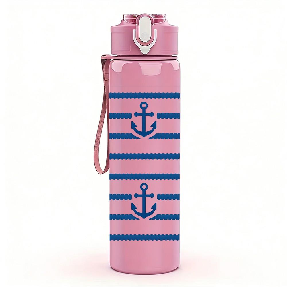 1PC Navy Anchor Stripe 750ml Color Plastic Sports Water Bottle Leakproof Flip Straw Lid Suitable for Sports Office Home Use