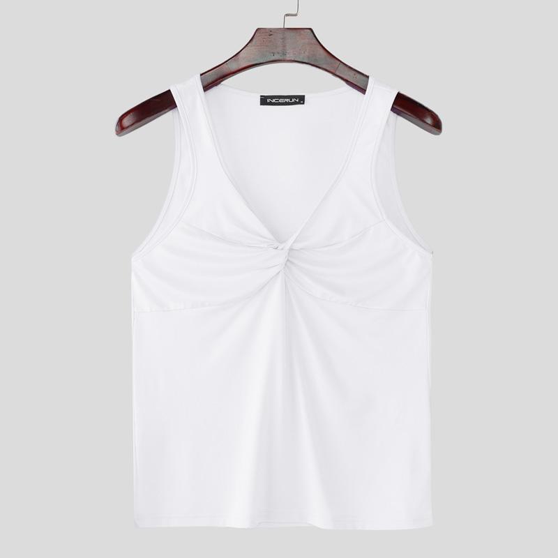 INCERUN Men V Neck Strap Sleeveless Twisted Casual Fitted Tank Tops Undershirts