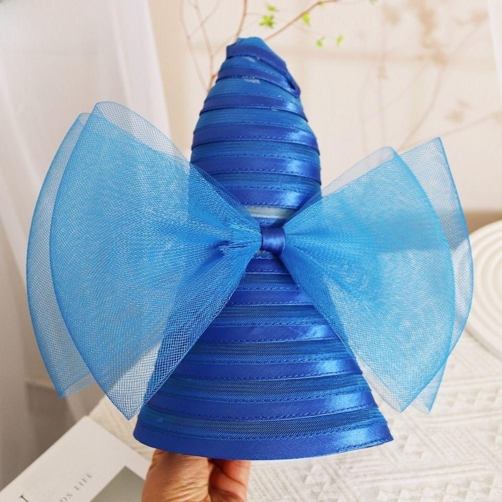 Fashionable Ruffles Design Organza Mesh Hat Wide Brim Large Bow Sun Hat Breathable Beach Hat Resort Wear