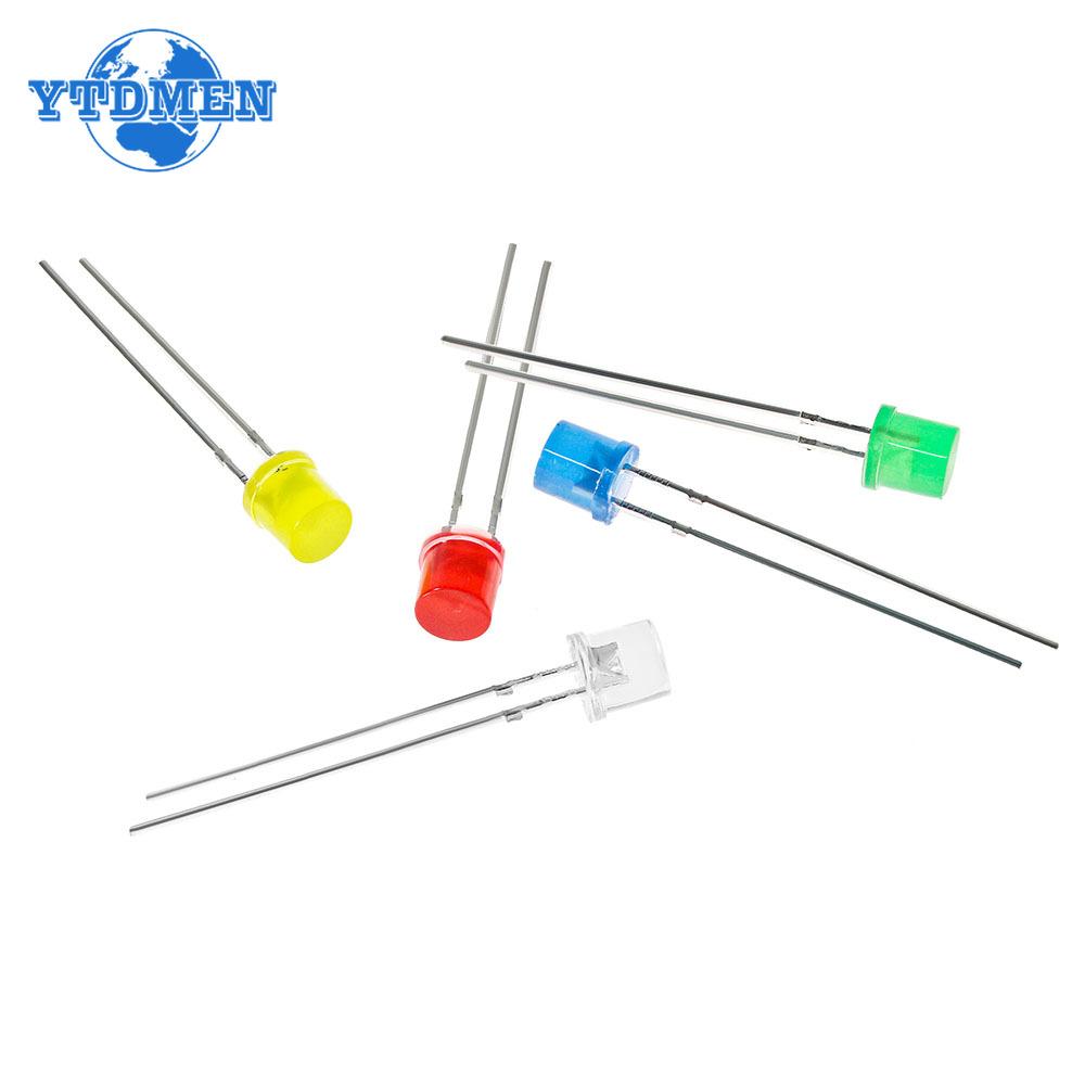 100PCS 5MM LED Lighting Diode Kit F5 Flat LED Diodes Red Yellow Blue Green White