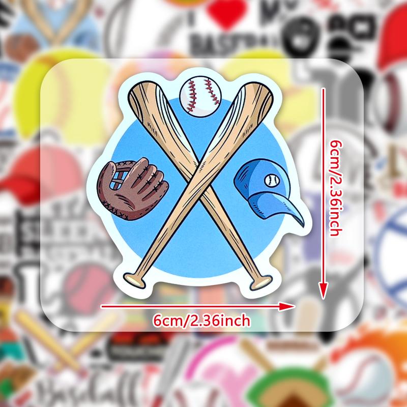 50 Pcs Baseball Stickers Cute Sports Stickers Vinyl Waterproof Decals for Snowboard Laptop Water Bottles Phone Guitar