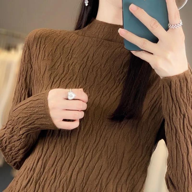 Damen Frühling und Herbst Pullover Halber Stehkragen Unregelmäßiger Pullover Weiblich Weich Lässig Gestricktes Oberteil