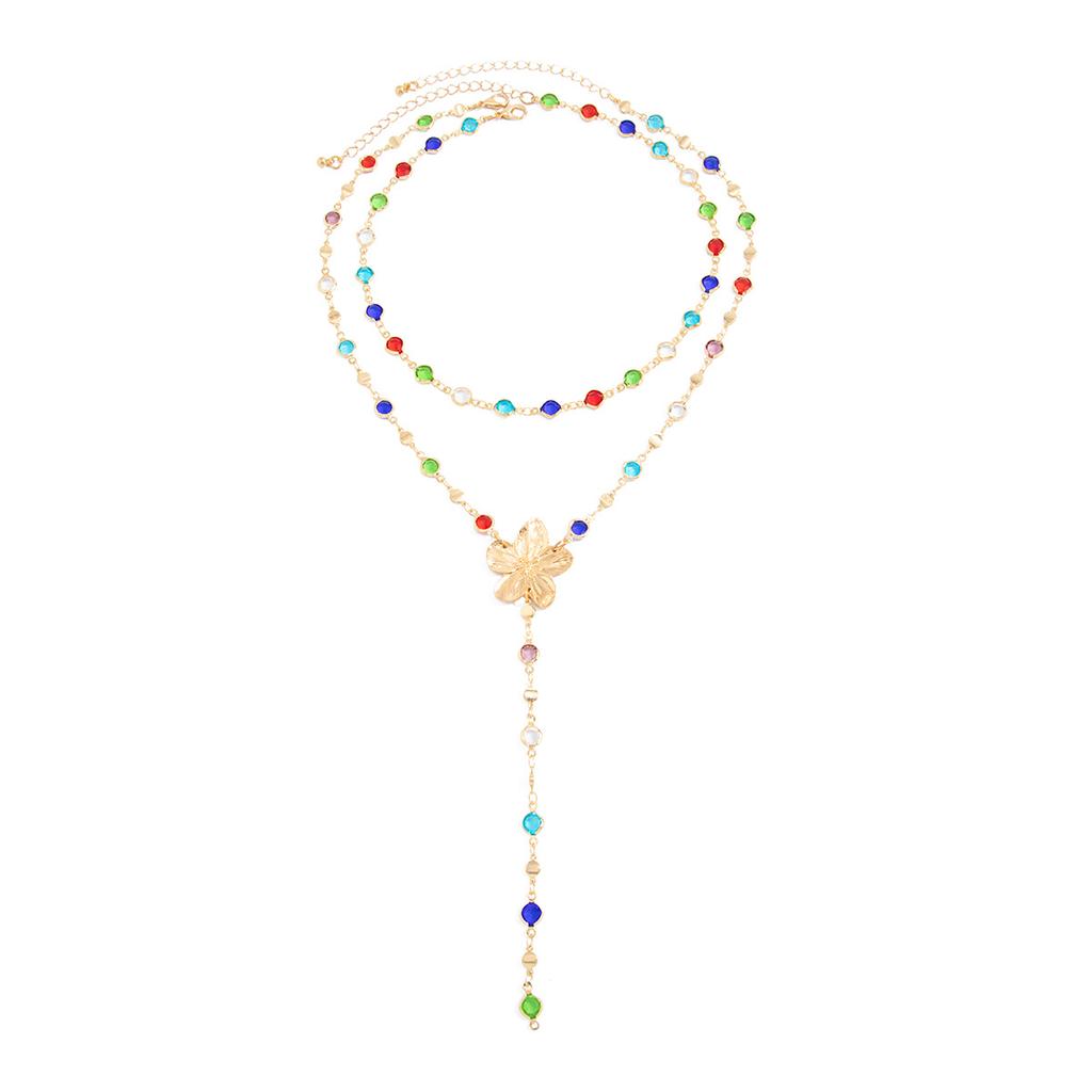 Crystal Tassel Necklace for Women Flower Rhinestone Choker Bohemian Statement Party Jewelry Gift