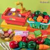 Kids' Pretend Play Kitchen & Shopping Cart Set with Cuttable Fruit and Veggies