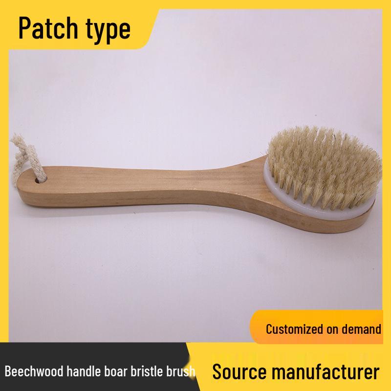 Lotosové dřevo Koupelový kartáč s krátkou rukojetí s prasečími štětinami pro mytí zad a masáž