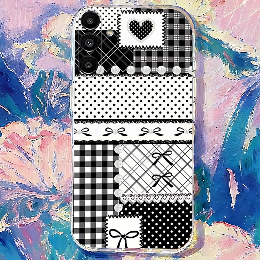 Black white Checkered Phone Case For Samsung S30,S25,S24,S23,S21,S22,S20,S10,5G,FE,lite,PIus,Ultra Transparent Cover