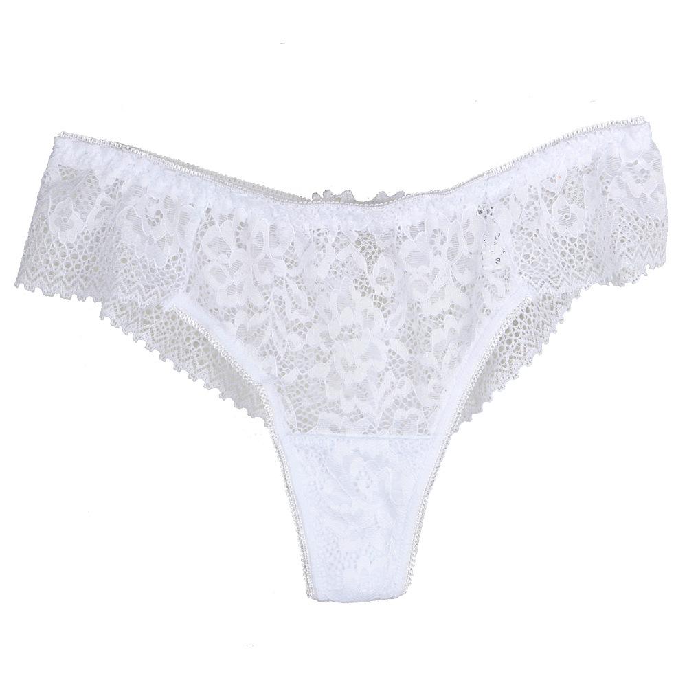 Sultry Lace Hollow Thong with Floral Design – Women's Half-Wrapped Bikini Briefs
