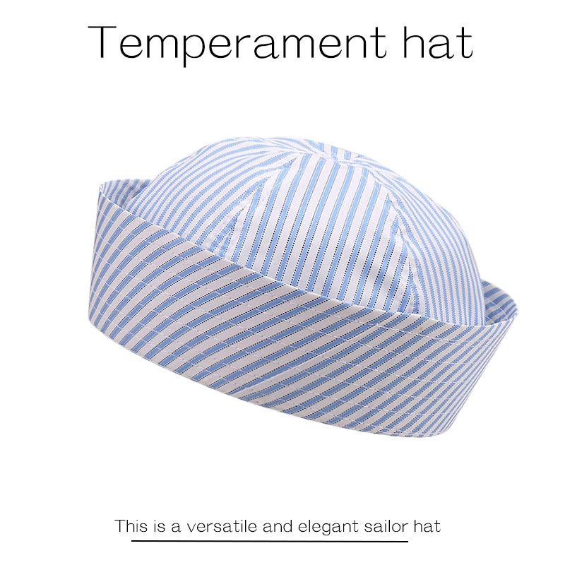1pc Fashionable Striped Sailor Hat Versatile Breathable Korean Style Ins Flip Cuff Octagonal Beret Hats Sunscreen UV Protection