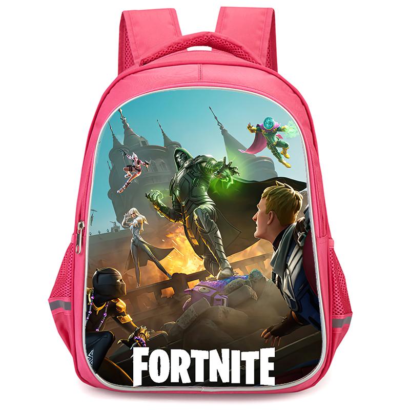 16-Inch Fortnite Cartoon Backpack with Double Zipper Design, Ergonomic Spine Protection, Suitable for Boys & Girls Aged 5-8