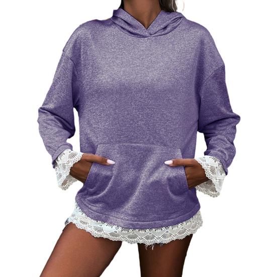 Women's Oversized Lace Trim Hoodie Fall Casual Long Sleeve Sweatshirt Loose Pullover Tops with Pocket