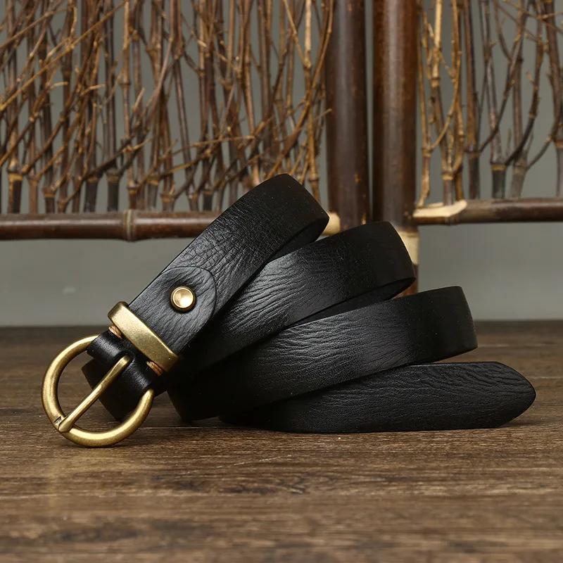 2.4cm Female Real Genuine Leather Belt Copper Pin Buckle Women Wild Cowskin Belts Fashion Simple Waist Jeans Strap