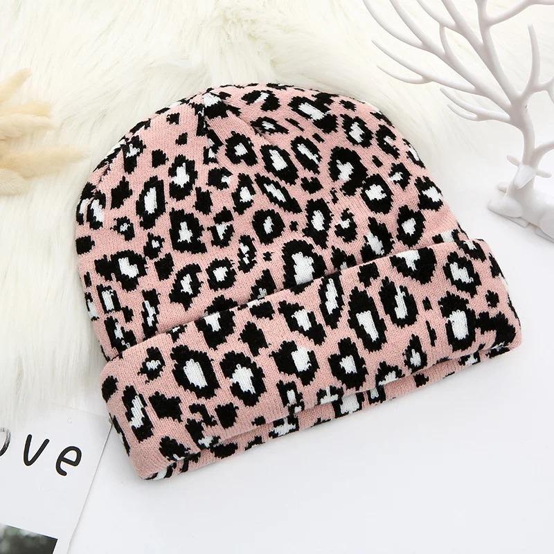 Thicken Leopard Jacquard Unisex Beanies Trendy Autumn Winter Warm Hat Hip Hop Vintage Knit Hats for Women Men