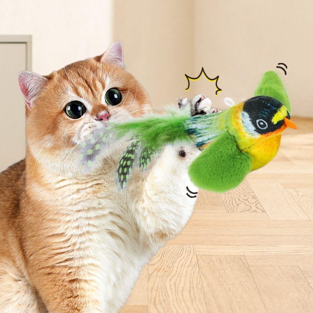 Chirping Interactive Pet Toy Teasing Toy Plush Bird Toy Simulation Bird Cat Toys  Relieve Boredom