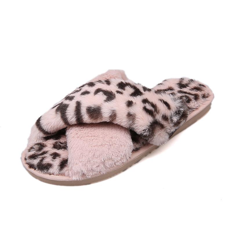New Cross-haired Slippers Women's Fashion Korean Version Leopard Print Home Slippers Casual Flat Open-toed Floor Mop